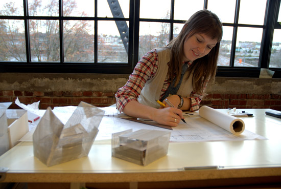 Jessica Wallace working on drawings for Blow Up.