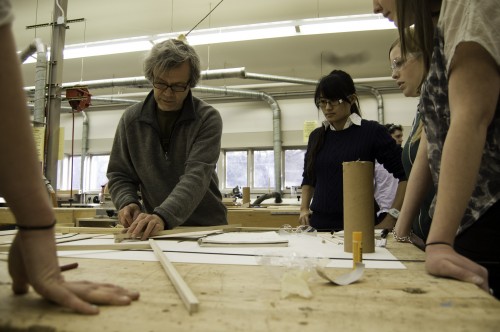 Nils-Ole Zib teaches his studio in the wood shop