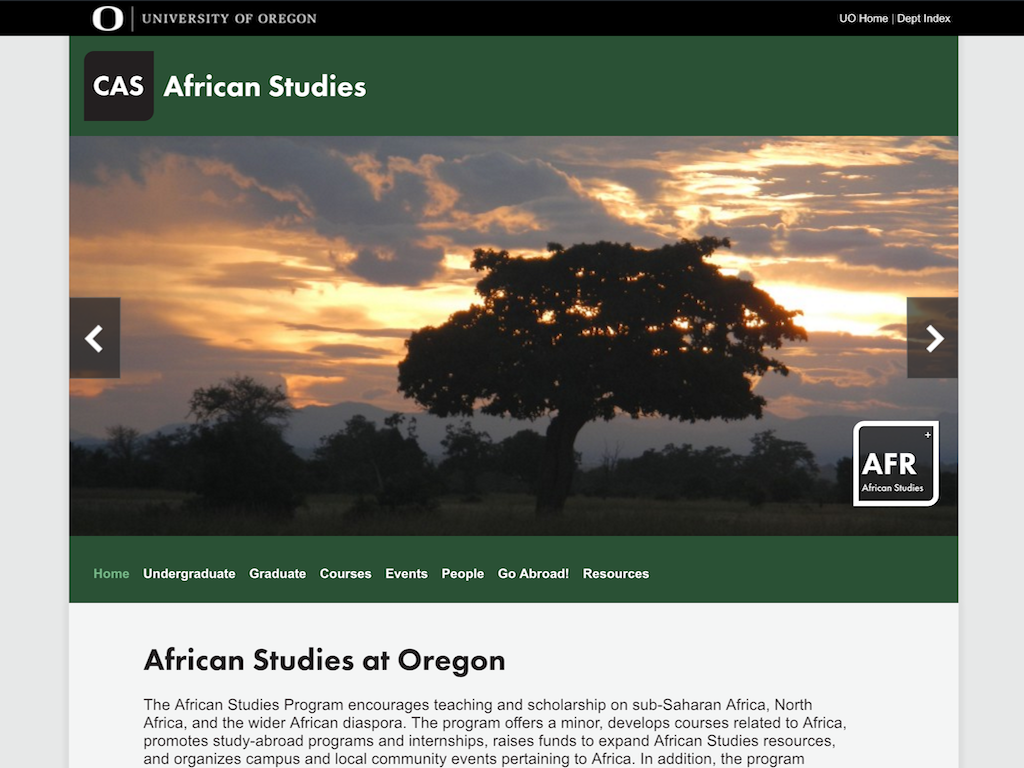 African Studies website screenshot