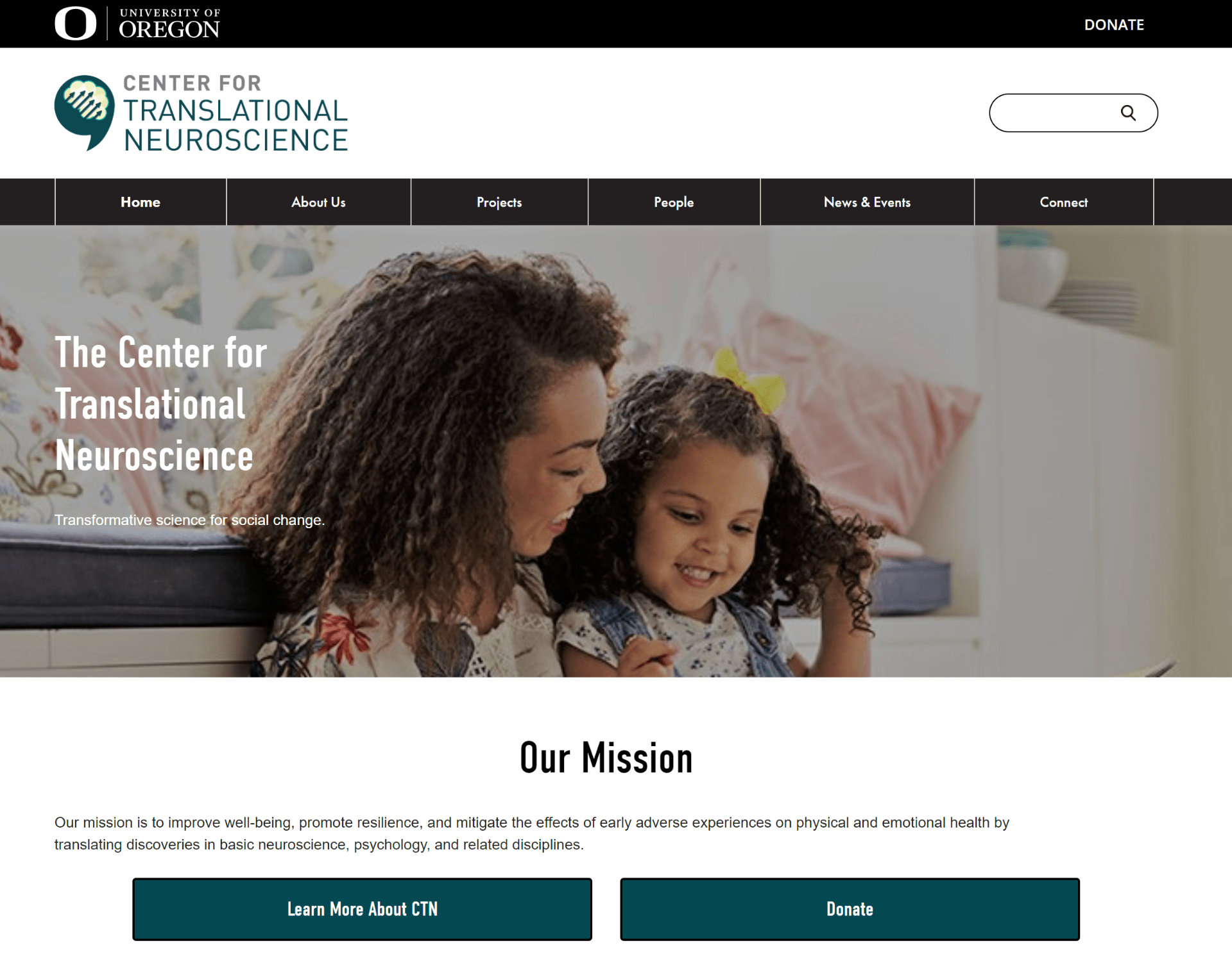Center for Translational Neuroscience website screenshot
