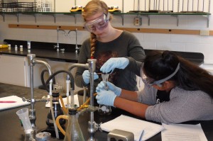 Students conduct an ink analysis experiment in the laboratory during the Chemistry SAIL camp.