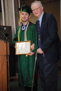 Dr. Hill presents the Outstanding Senior Award to Matthew Tanner, June 2014