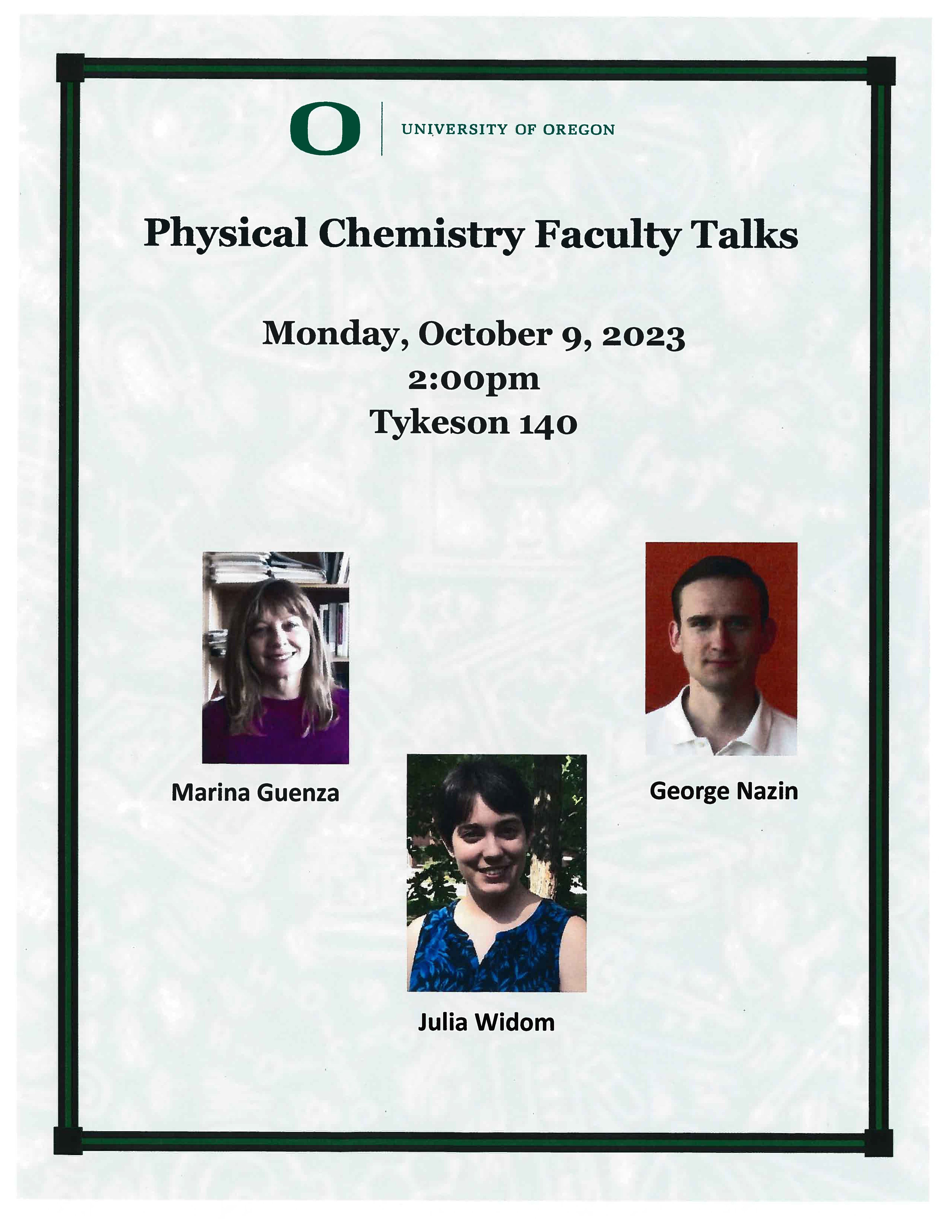 Seminar Poster - Physical Chemistry Seminar - Faculty Talks, October 9th