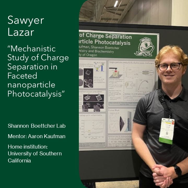 a smiling student standing next to their research poster