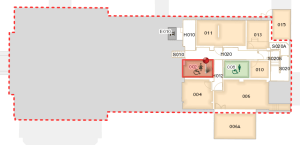 Image of location of women's restroom in Chapman Hall basement