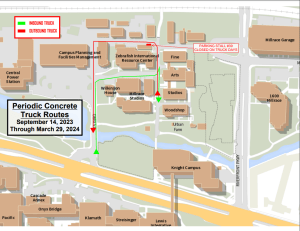 Map of North Campus Concrete Truck Route 9-14-23 thru 3-29-24