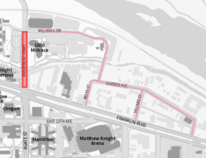 Image of Riverfront Parkway and access routes to the MIllrace Garage