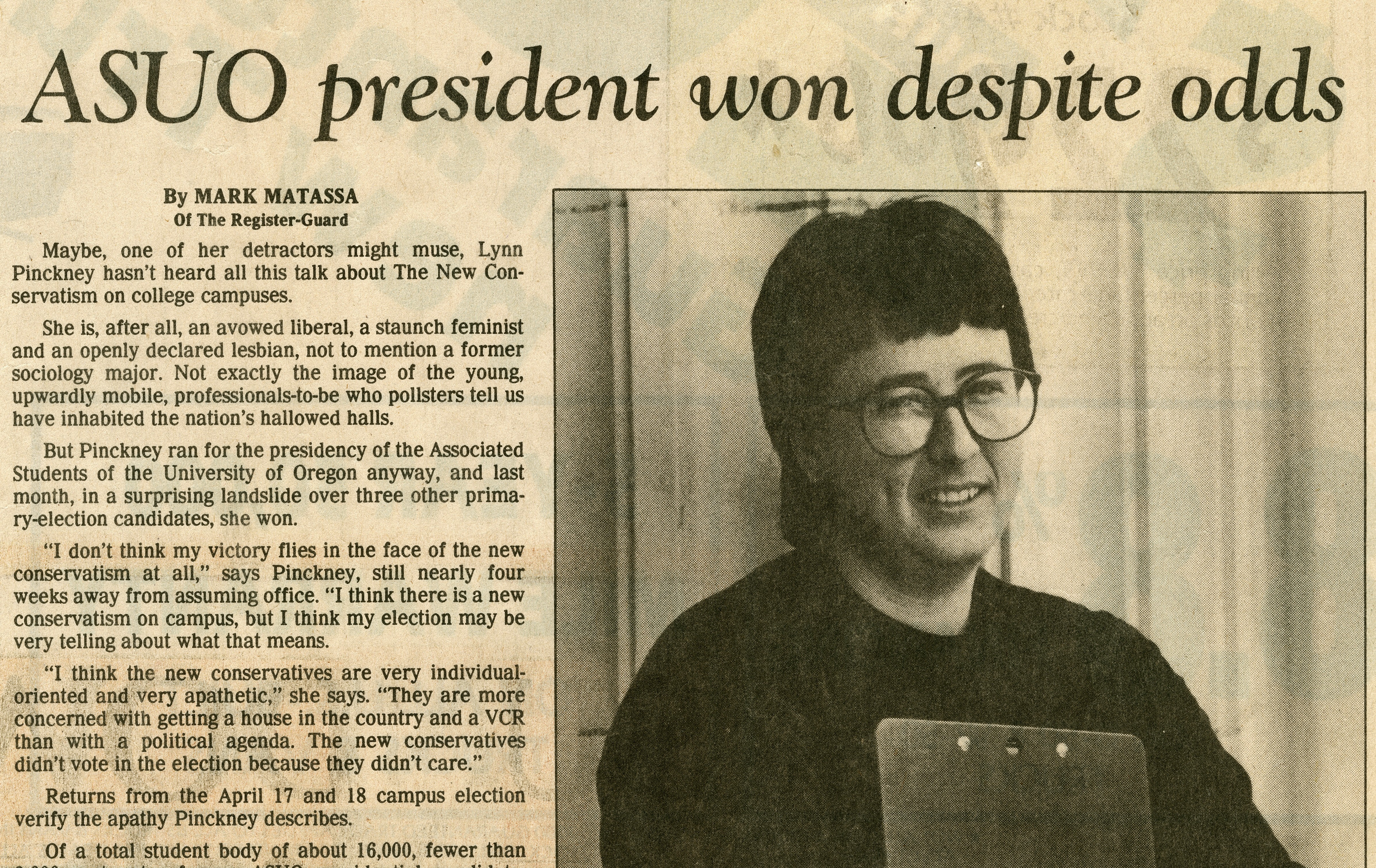 Lynn Pinckney, ASUO President in 1986.