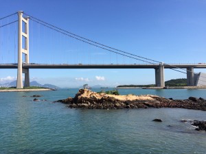 View of the Tsing Ma Bridge: Ma Wan Island
