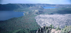 Newberry Volcano: Two lakes and obsidian flow within the Newberry caldera