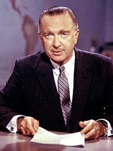 Walter Cronkite pictured as the anchorman for CBS evening news, a position he held for nearly 20 years.