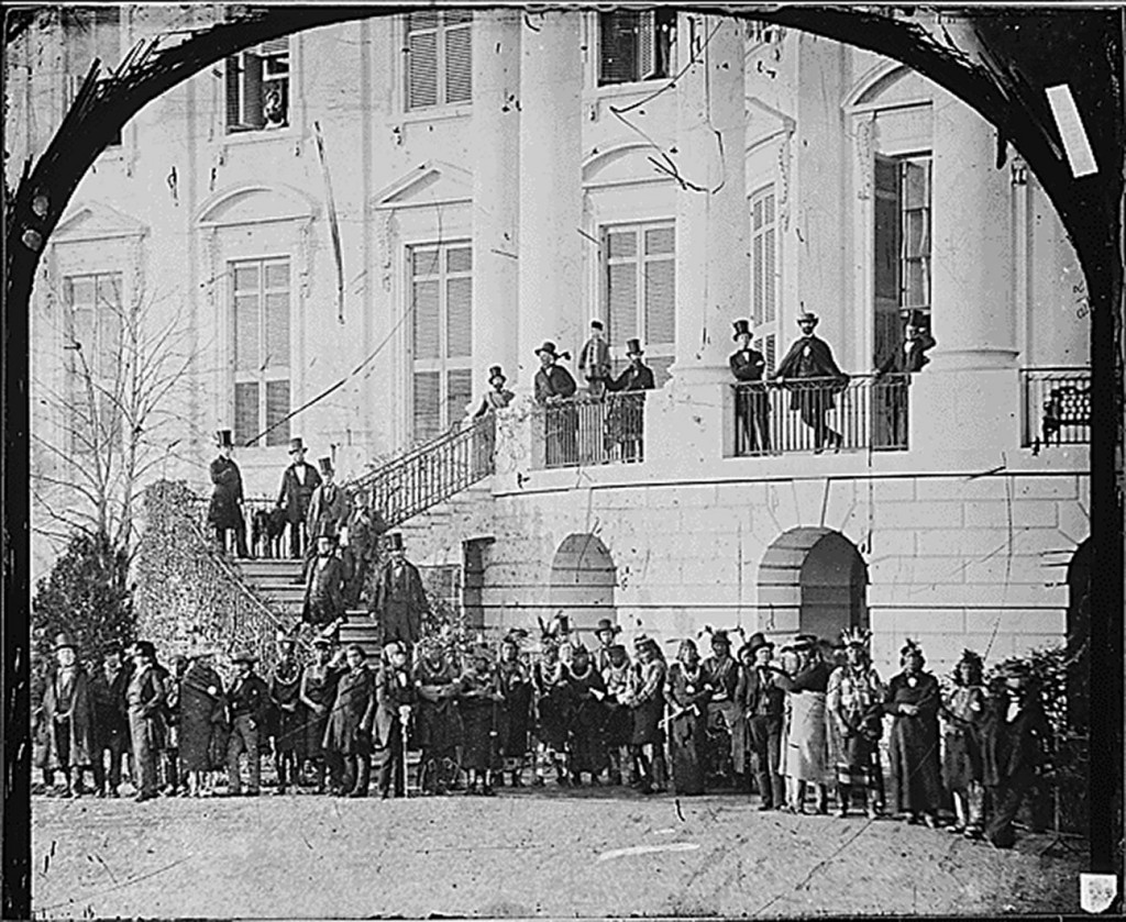 White House, delegation of Indians on grounds, Washington, D.C (National Archives: Records of the Office of the Chief Signal Officer)