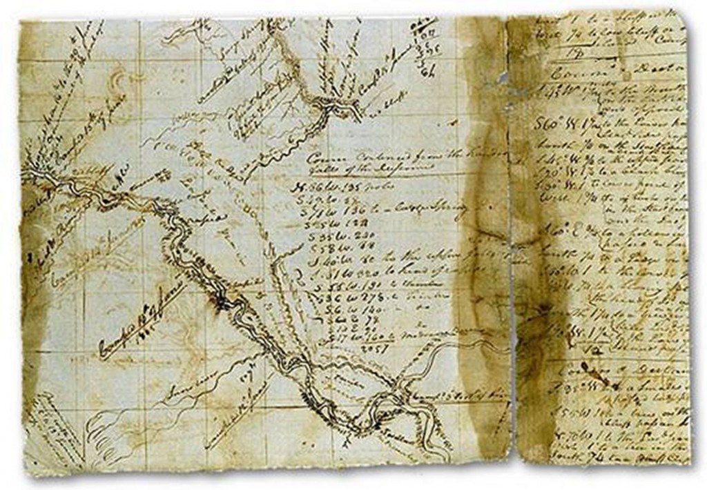 “Soulard Map of the Missouri and Upper Mississippi, 1802” by William Clark retrieved from: http://lewisandclark13.blogspot.com/2013/12/stage-3-expedition-accomplishments.html