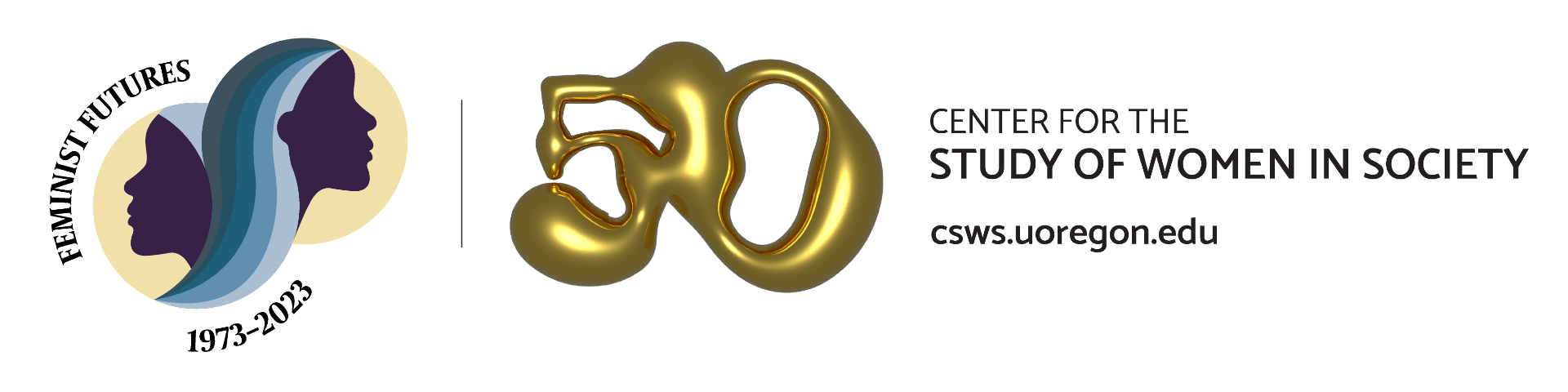 Center for the Study of Women in Society 50th anniversary banner in gold