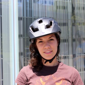 A photo of Savannah in a bike helmet