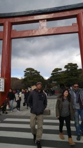 Kaleb exiting the torii gates, in front of Tsurugaoka Hachimangu shrine