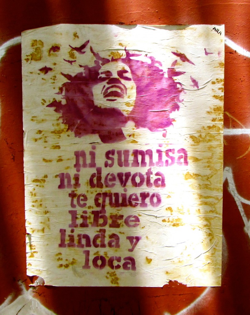 "Neither submissive, nor devoted; I love/want you free, beautiful, and crazy." (Oaxaca poster, seen July 2014)