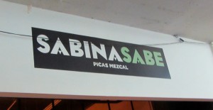 "Sabina Sabe" shop on the zócalo, featuring mezcal. (Photo, S. Wood, 2014.)