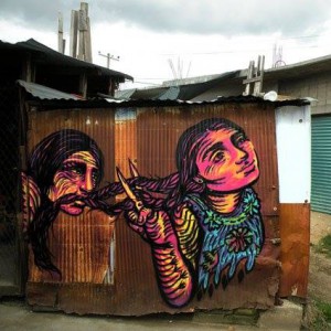 Photo, 2011, by Itandehui Franco O., Central de Abastos, Oaxaca.  Mural by a Colombian artist.