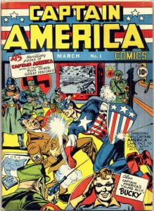 Captain America comic cover with Captain America punching Hitler