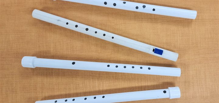 Four examples of PVC pipe flutes