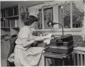 Peg Lynch writing at her home in Stamford, Connecticut in 1953. Photo submitted by Astrid King.