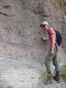 Paleontologist stoked about multiple types of pumice in the ignimbrite!