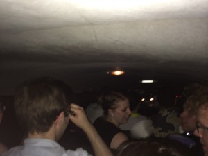 UO students in a taxibus to Quartier Louis